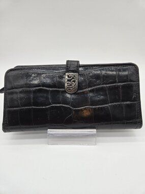 Brighton Black Croc Embossed Leather Phone Wallet Clutch Preloved